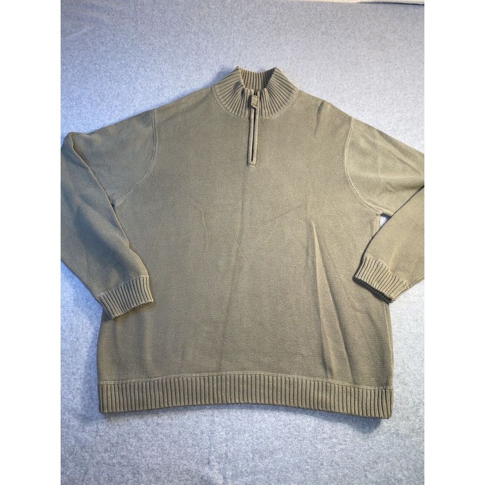 Eddie Bauer 1/4 Zip 100% Cotton Sweater Mens XLarge Olive Long Sleeve Sport Shop